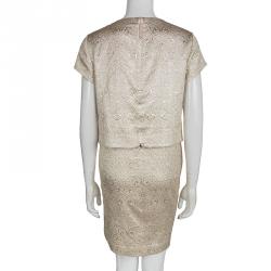 Tory Burch Metallic Embossed Jacquard Layered Short Sleeve Brielle Dress M