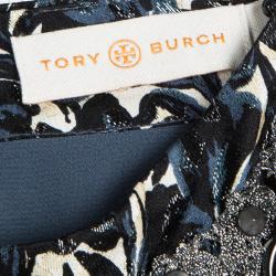 Pre Owned Tory Burch Floral Printed Silk Embellished Stephanie Gown S