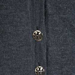 Pre Owned Tory Burch Colorblock Merino Wool Logo Button Detail Cardigan S