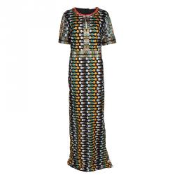 Tory Burch Multicolor Floral Embroidered Mesh Gown L