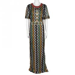 Tory Burch Multicolor Floral Embroidered Mesh Gown L