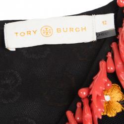 Tory Burch Multicolor Floral Embroidered Mesh Gown L