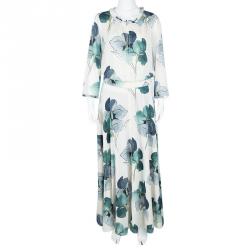 Tory Burch White Floral Printed Silk Long Sleeve Julia Dress M