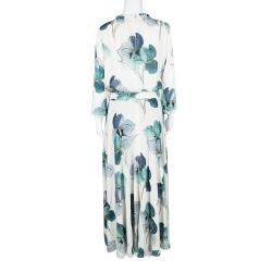 Tory Burch White Floral Printed Silk Long Sleeve Julia Dress M