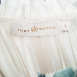 Tory Burch White Floral Printed Silk Long Sleeve Julia Dress M