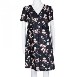 Pre Owned Tory Burch Navy Blue Floral Printed Silk V-Neck Kenzie Dress S