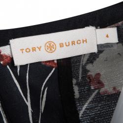 Pre Owned Tory Burch Navy Blue Floral Printed Silk V-Neck Kenzie Dress S