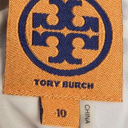 Tory Burch Purple Printed Silk Sleeveless Tiered Maxi Dress L