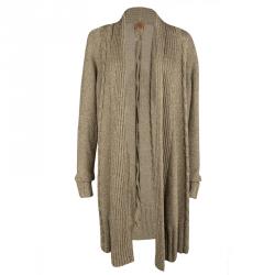 Pre Owned Tory Burch Gold Lurex Chunky Cable Knit Open Front Cardigan XL