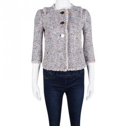 Pre Owned Tory Burch Multicolor Textured Tweed Cropped Jacket XS