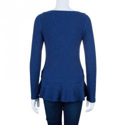 Pre Owned Tory Burch Navy Sienna Silk And Cashmere-Blend Peplum Sweater M