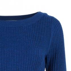 Pre Owned Tory Burch Navy Sienna Silk And Cashmere-Blend Peplum Sweater M