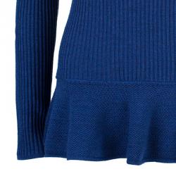 Pre Owned Tory Burch Navy Sienna Silk And Cashmere-Blend Peplum Sweater M