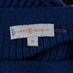 Pre Owned Tory Burch Navy Sienna Silk And Cashmere-Blend Peplum Sweater M