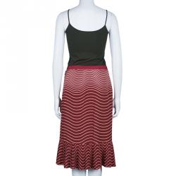 Pre Owned Tory Burch Red Opalina Wavy Striped Pleated Skirt M