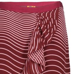 Pre Owned Tory Burch Red Opalina Wavy Striped Pleated Skirt M