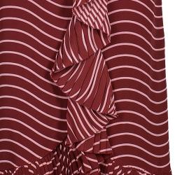 Pre Owned Tory Burch Red Opalina Wavy Striped Pleated Skirt M