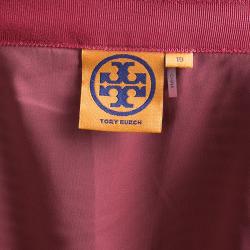 Pre Owned Tory Burch Red Opalina Wavy Striped Pleated Skirt M