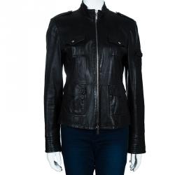 Pre Owned Tory Burch Black Leather 4 Pocket Jacket S