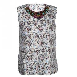 Tory Burch Floral Print Embellished Sleeveless Top M