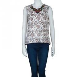 Tory Burch Floral Print Embellished Sleeveless Top M