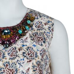 Tory Burch Floral Print Embellished Sleeveless Top M