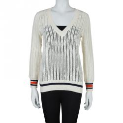 Pre Owned Tory Burch Cream Ozzy Cutwork Detail Sweater S