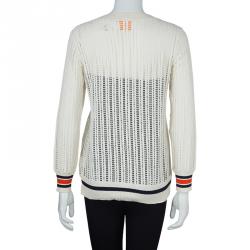 Pre Owned Tory Burch Cream Ozzy Cutwork Detail Sweater S