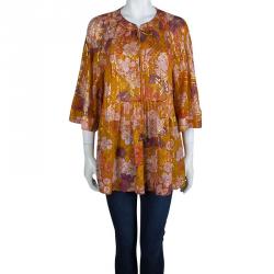 Tory Burch Multicolor Floral Print Lurex Detail Long Sleeve Tunic L