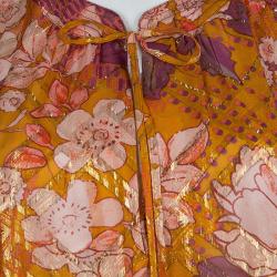 Tory Burch Multicolor Floral Print Lurex Detail Long Sleeve Tunic L
