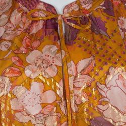 Pre Owned Tory Burch Multicolor Floral Print Lurex Detail Long Sleeve Tunic L