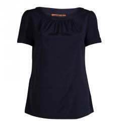 Pre Owned Tory Burch Navy Blue Short Sleeve Silk Blouse M