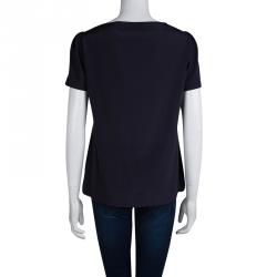 Pre Owned Tory Burch Navy Blue Short Sleeve Silk Blouse M