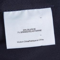 Pre Owned Tory Burch Navy Blue Short Sleeve Silk Blouse M