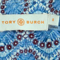 مملوكة مسبقًا بلوزة توري برش زرقاء موردة مطبوعة بأكمام قصيرة M