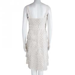 Pre Owned Tory Burch Cream Embroidered Sleeveless Tiered Dress S