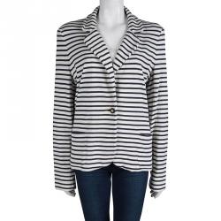 Pre Owned Tory Burch Navy Blue And White Striped Knit Blazer XL
