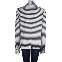 Pre Owned Tory Burch Navy Blue And White Striped Knit Blazer XL