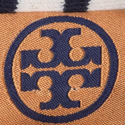 Pre Owned Tory Burch Navy Blue And White Striped Knit Blazer XL