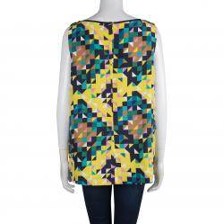Pre Owned Tory Burch Multicolor Geometric Printed Silk Embellished Sleeveless Top XL