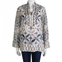Pre Owned Tory Burch Multicolor Printed Silk Long Sleeve Top M