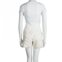 Pre Owned Tory Burch Cream Floral Embroidered Lace Shorts M