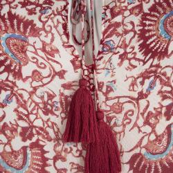 Pre Owned Tory Burch Red Floral Printed Silk Long Sleeve Top M