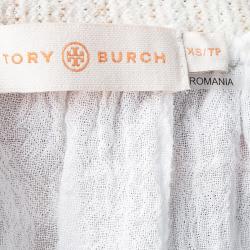 Pre Owned بلوزة توري برش غاوزيه بلا أكتاف مطرزة قطن أبيض XS