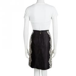 Pre Owned Tory Burch Black Satin Contrast Lace Print Skirt S