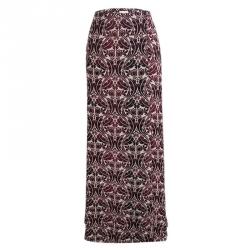 Pre Owned Tory Burch Burgundy Floral Printed Silk Maxi Skirt L