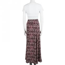 Pre Owned Tory Burch Burgundy Floral Printed Silk Maxi Skirt L
