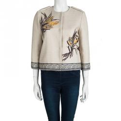 Pre Owned Tory Burch Textured Cream Embroidered Boucle Jacket S