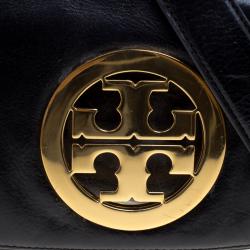 Pre Owned حقيبة كروس توري برش ريفا لوغو جلد أسود