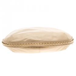Pre Owned Tory Burch Light Beige Leather Pyramid Studs Hobo